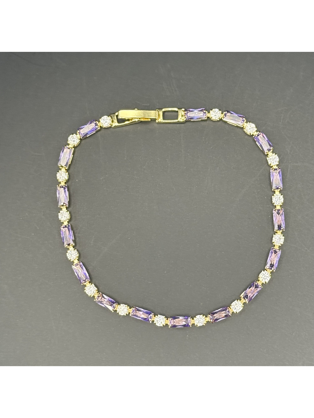 candy+clover lilac amethyst baguette gold tone tennis bracelet